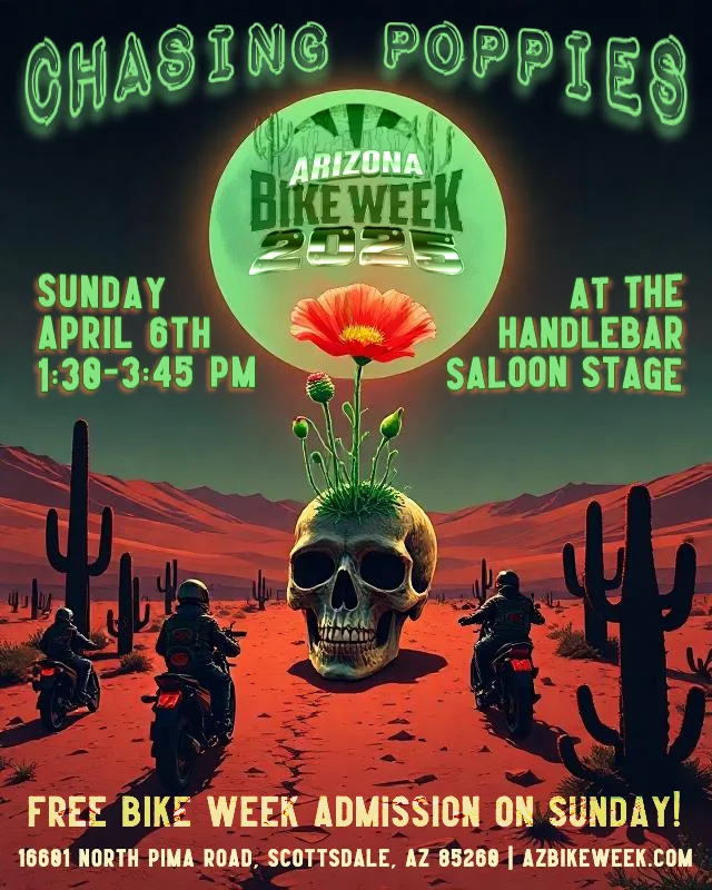 Arizona Bike Week flyer featuring Chasing Poppies